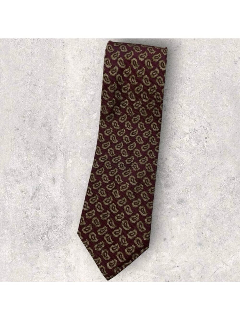 AQUASCUTUM Silk Tie ITALY Burgundy Beige Paisley W:3.6" EUC